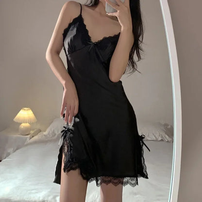 Sexy Lace V-neck Women Suspenders Nightdresses Sleepwear Female Sleeveless Nightwear Sleep Nightdress For Ladies