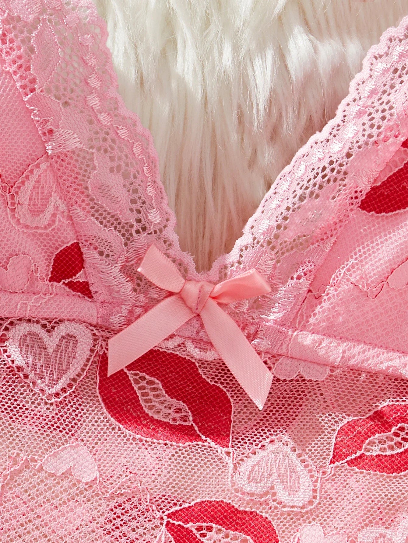 Red-lips Print Seductive Sexy Pink Lace Nightgown Two-piece Sheer Mesh Laces Short Dress Elegant And Sensual Babydolls Lingerie