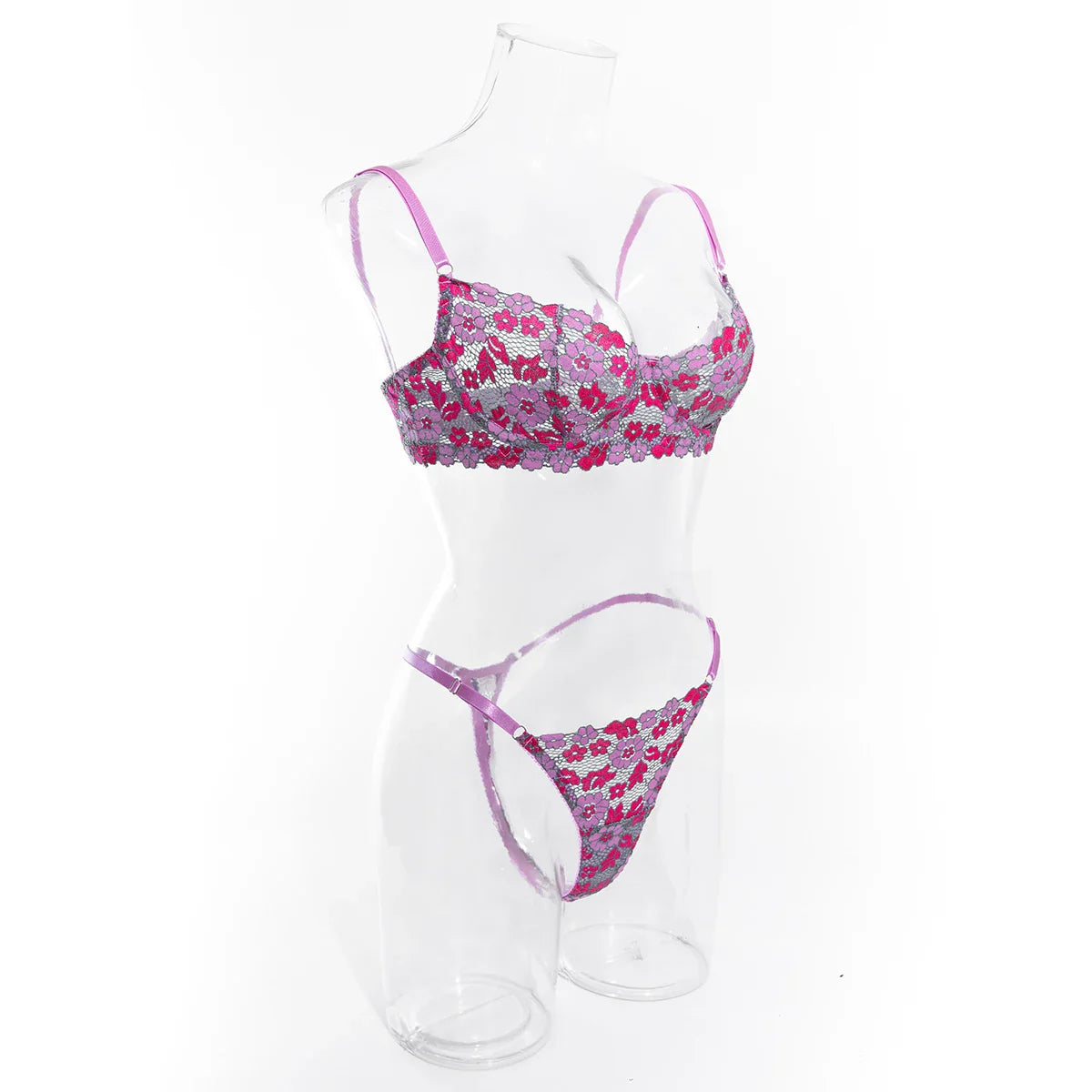 Aesthetic Floral Erotic Lingerie Set with Multi-color Lace Deluxe Comfortable Underwear with Thong