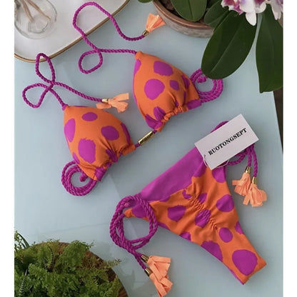Sexy Swimsuit Women Triangle Bikinis Set Thong Bandage Swimsuits Solid Color bathing suit  Two Piece String Swimear Beach Wear