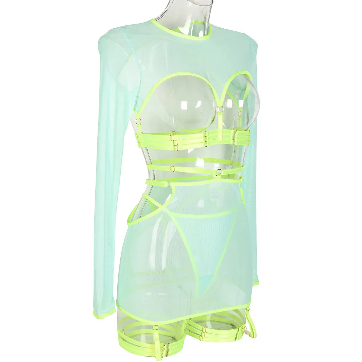 Diccvicc Long Sleeve Lingerie Sexy Sheer Mesh Porn Top Crotchless Skirt Naked Bandage Women Underwear Uncensored Erotic Costume
