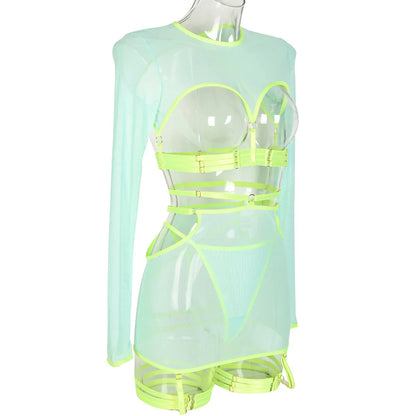 Diccvicc Long Sleeve Lingerie Sexy Sheer Mesh Porn Top Crotchless Skirt Naked Bandage Women Underwear Uncensored Erotic Costume