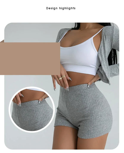 HELIAR Women High Waist A-line Shorts Thin Knit Sports Shorts For Women Casual Running Slim Bodycon Trousers 2025 Spring Summer