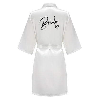 Wedding Party Team Bride Robe With Black Letters Kimono Satin Pajamas Bridesmaid Bathrobe SP003