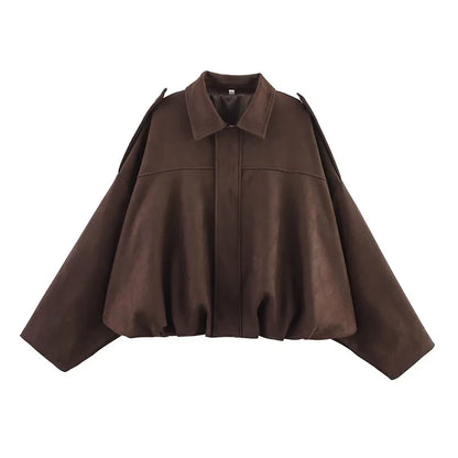 TFMLN Autumn Winter Women Suede Jacket Coat 2025 New Fashion Long Sleeve Zipper Loose Bomber Coat Chic Lady Casual Streetwear