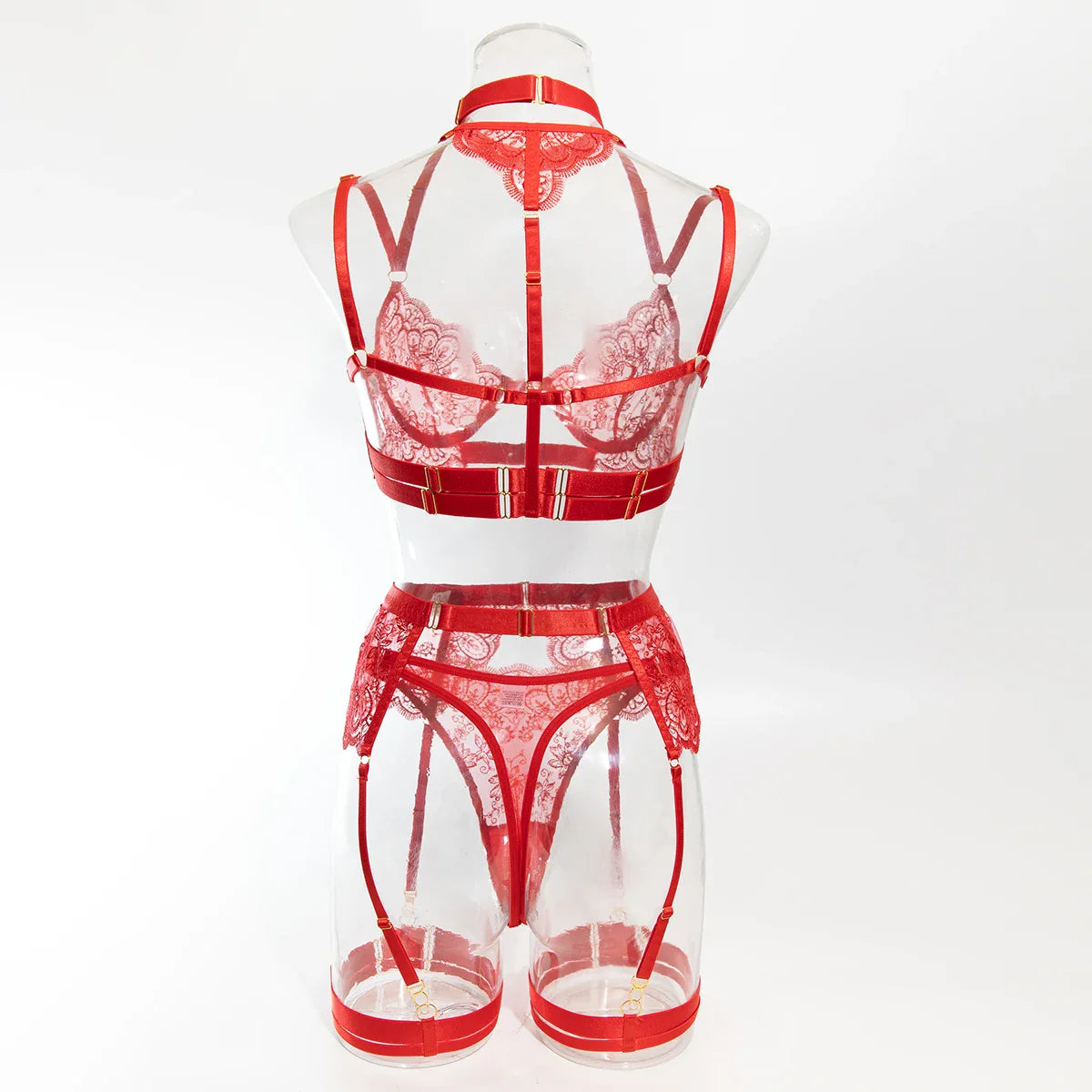 Luxury Embroidered Metal Buckle Complicated Erotic Intimate Set Women's Sexy Transparent Front Open Lingerie Sets Onlyfans kit