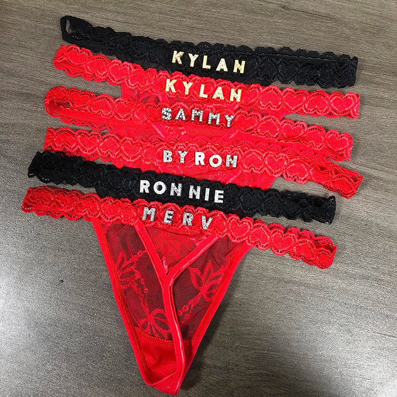 Custom Thong Name Sexy Lace Customized Panties DIY Personalized Name tanga Crystal Underwear Womens Bikini G-String Lover Gift