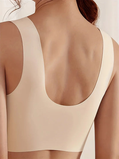 2/1Solid Wireless Sports Bra Comfy & Breathable Seamless Push Up Running Workout Tank Everyday Bra, Women's Lingerie & Underwear