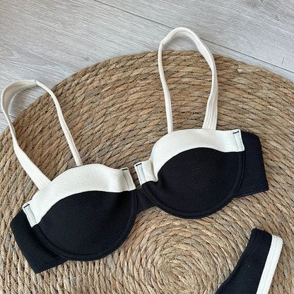 2025 Solid Thong Brazilian Bikinis Swimwear Women Swimsuit  Black White Bikini Set Bathing Suit Female Summer Beach Wear Biquini