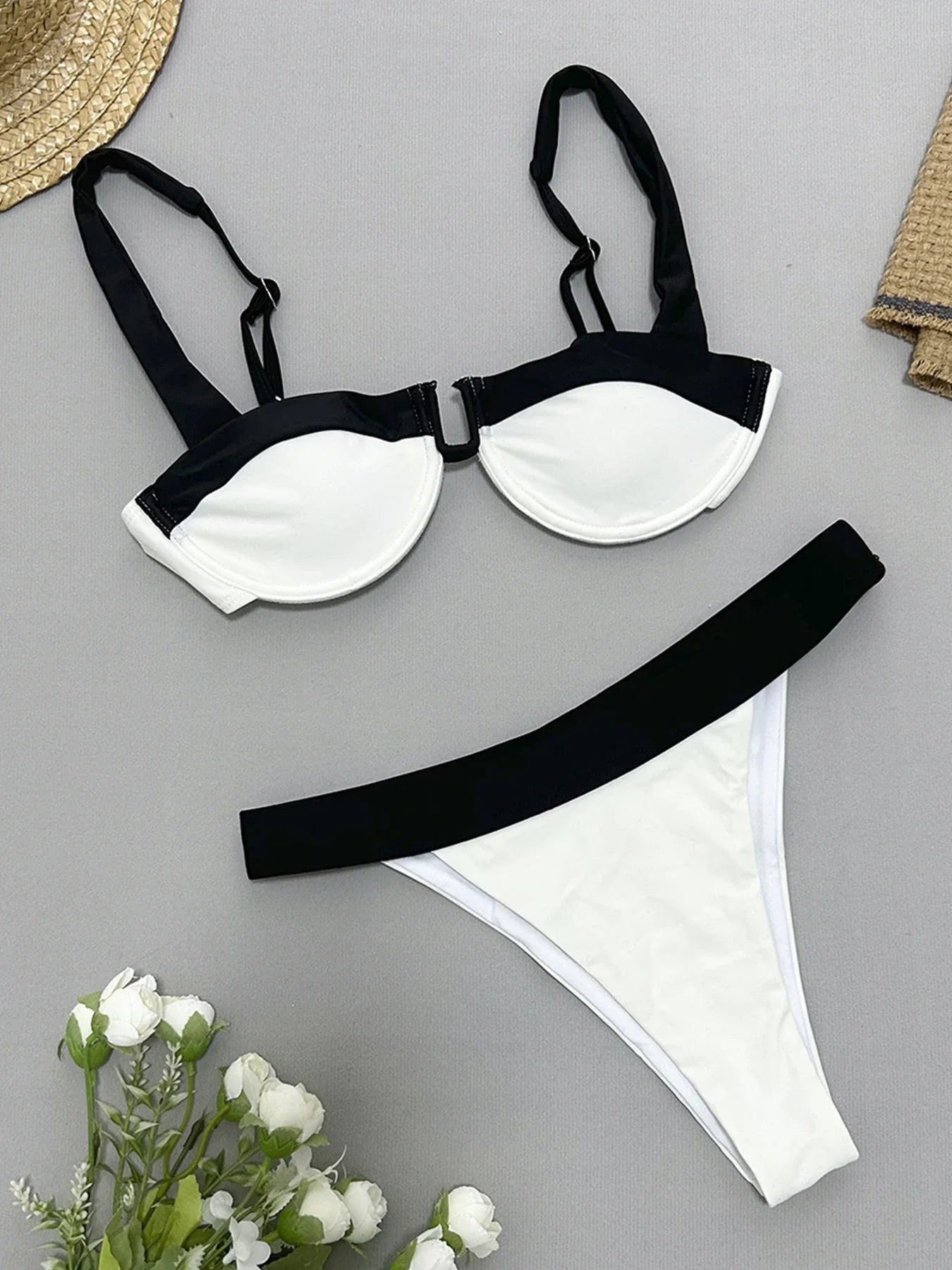 2024 New Sexy U-Bar Bikini Sets Swimsuit For Women Push Up Swimwear Contrast Color Patchwork Bathing Suit Two Pieces Beachwear