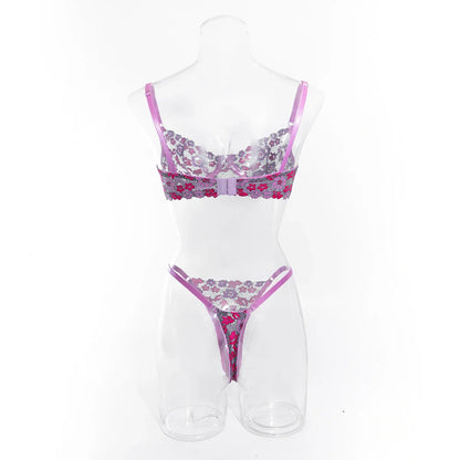 Aesthetic Floral Erotic Lingerie Set with Multi-color Lace Deluxe Comfortable Underwear with Thong