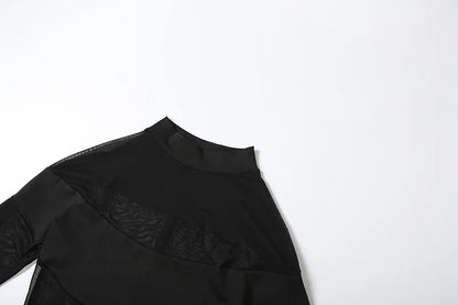 See Through Mesh Splicing Sexy Bodysuit Lingerie One-pieces Y2k Clothes Long Sleeve Body Feminino Hot Tops For Women Rave Outfit