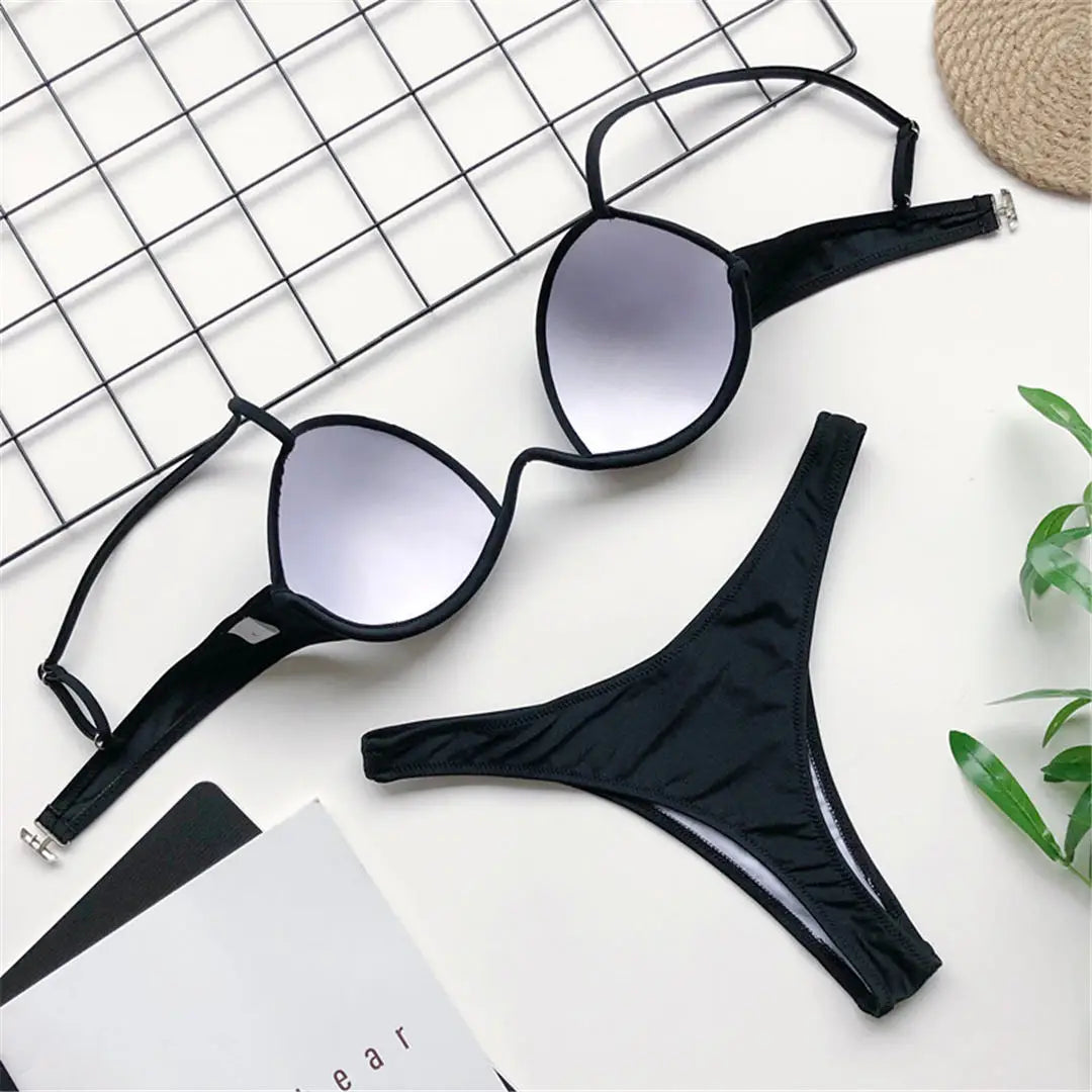 New Sexy V-bar Underwired Bra Push Up Bikini Women Swimwear Female Swimsuit Two-pieces Set V wire Bather Bathing Suit Swim V1732