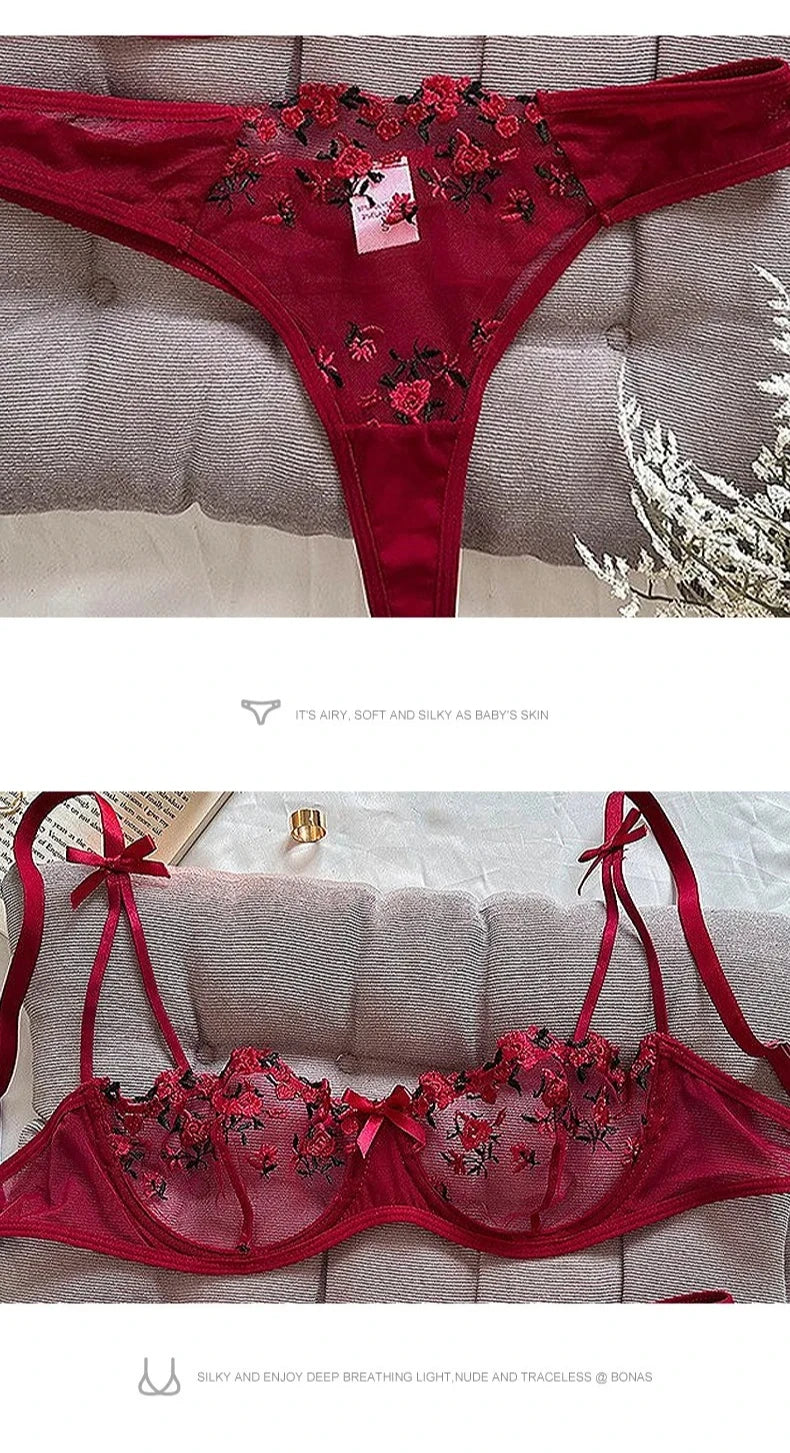 New Sexy Lace Floral Lingerie Set Women's Underwear Transparent Bra Party Sets Lace Lingerie Bra Set Underwear Set S-XL Size
