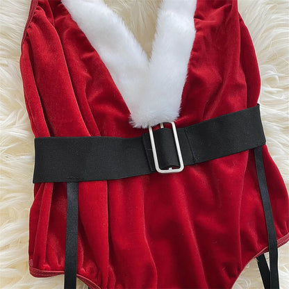 Women'S Christmas Sexy Red Bodysuit Lingerie And A Hat Bridal Lingerie секси комплект женского белья Seksowna Bielizna Komplet
