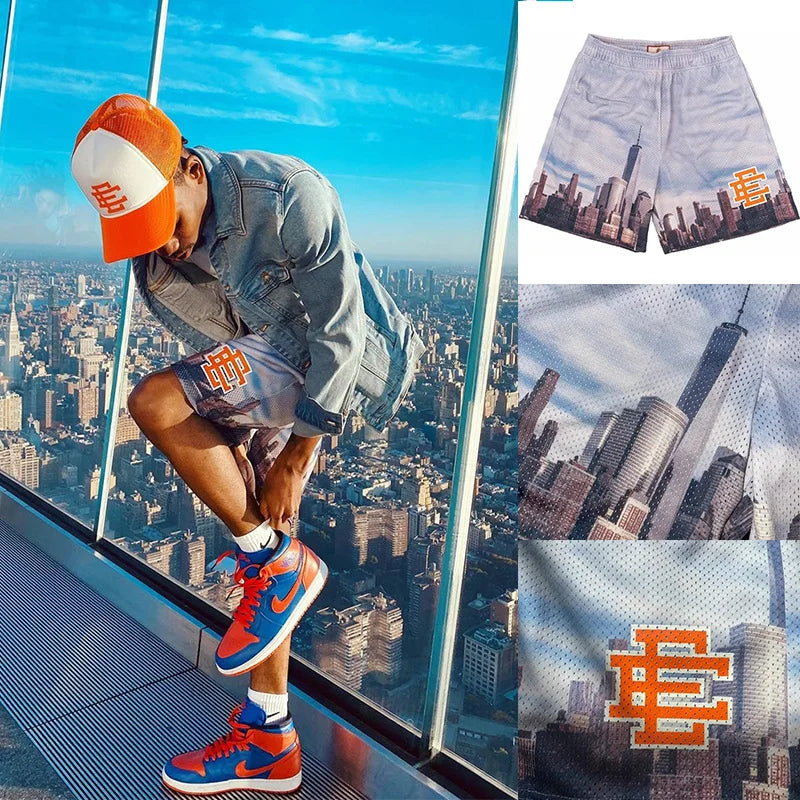 2025 New Summer EE Eric Emanuel  Basic Mesh Short Classic Floral Printed Gym Shorts Men's Gym Basketball Sports Beach Shorts