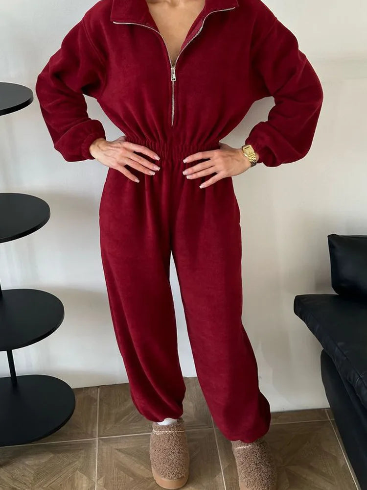 Zekye Woman Clothing New Fashion Long-sleeved Jumpsuit Women's Casual Semi-open Elastic Waist Jumpsuit Elegant Woman Jumpsuit