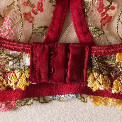 Sexy Women's Lace Lingerie 3Pcs Sets Fancy Flowers Embroidery Transparent Bras And Thongs Underwear Set Erotic Intimate Suits ﻿