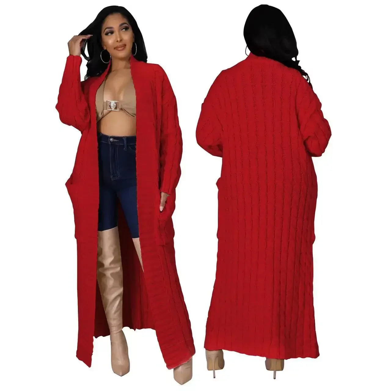 2024 New Women's Fashionable Cardigan Sweater Casual Long Sleeve Solid Color Jacket Autumn/Winter Amazon Europe Style
