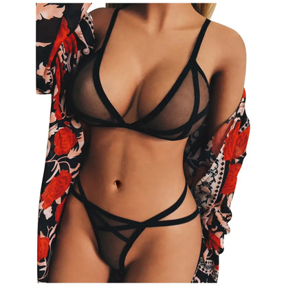 Women Sexy Lingerie Corset Solid Erotic Mesh Transparent Bra Panty Lingerie Underwear Set Lenceria Erotica Mujer Sexi Babydoll