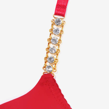 Beauwear Push Up Padded Bra With Rhinestone And Metallic Texture Lace Design