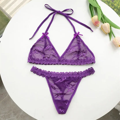 Name Custom Crystal Letter Thong Lace Tie Neck Bikini Bra Panties Sexy Personalized Name Low Waist G-String Underwear Bra Set