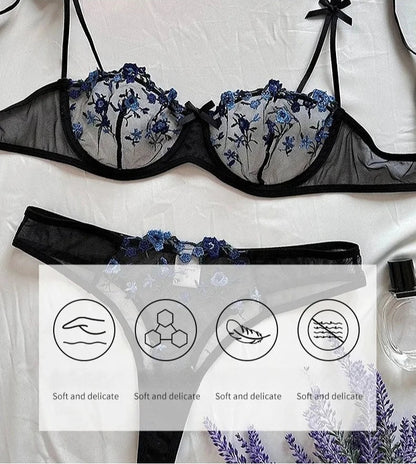 New Sexy Lace Floral Lingerie Set Women's Underwear Transparent Bra Party Sets Lace Lingerie Bra Set Underwear Set S-XL Size