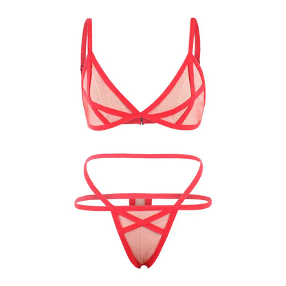 Women Sexy Lingerie Corset Solid Erotic Mesh Transparent Bra Panty Lingerie Underwear Set Lenceria Erotica Mujer Sexi Babydoll