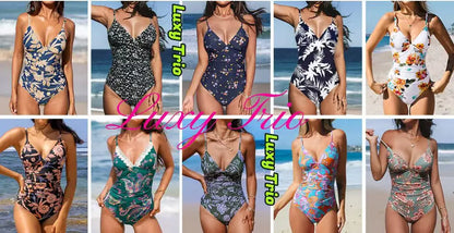 European and American Fashion Women's Water Sports Beach Outdoor Full-Body Print One-Piece Swimsuit for Women