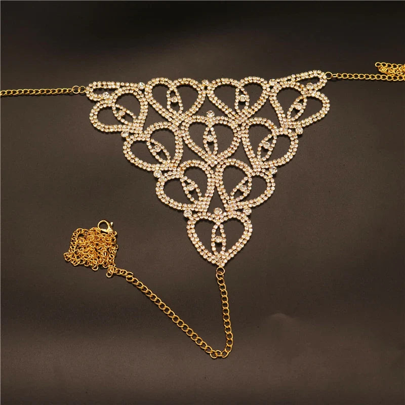 Wholesale Sexy Rhinestone Chain Body Lingerie Set Heart Body Jewelry for Women Fashion Bikini Underwear Bling Crystal Bra Thong