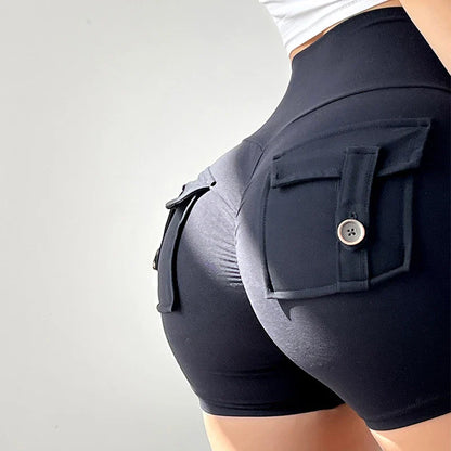 Peach Butt Fitness Shorts Women's Exercise Three-Quarter Pants Cargo Air Dry Pocket Yoga Tight Lift Summer