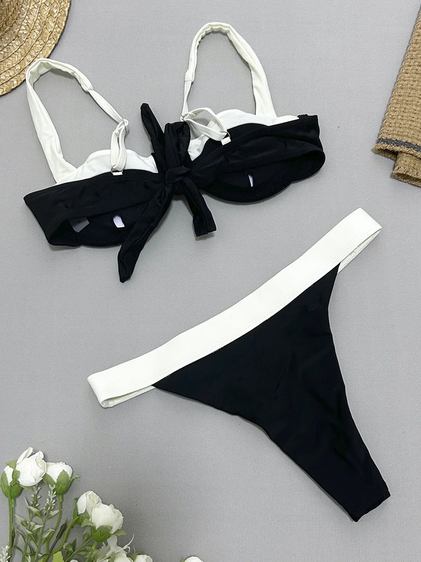 2024 New Sexy U-Bar Bikini Sets Swimsuit For Women Push Up Swimwear Contrast Color Patchwork Bathing Suit Two Pieces Beachwear