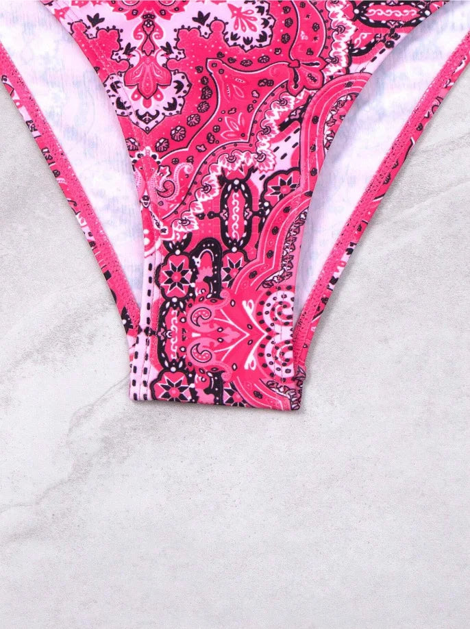 2024 New Print 2-piece Swimsuit for Women,hard Cup Suspender Push Up Bikini Set,summer Beach Vacation Backless Bathing Suit