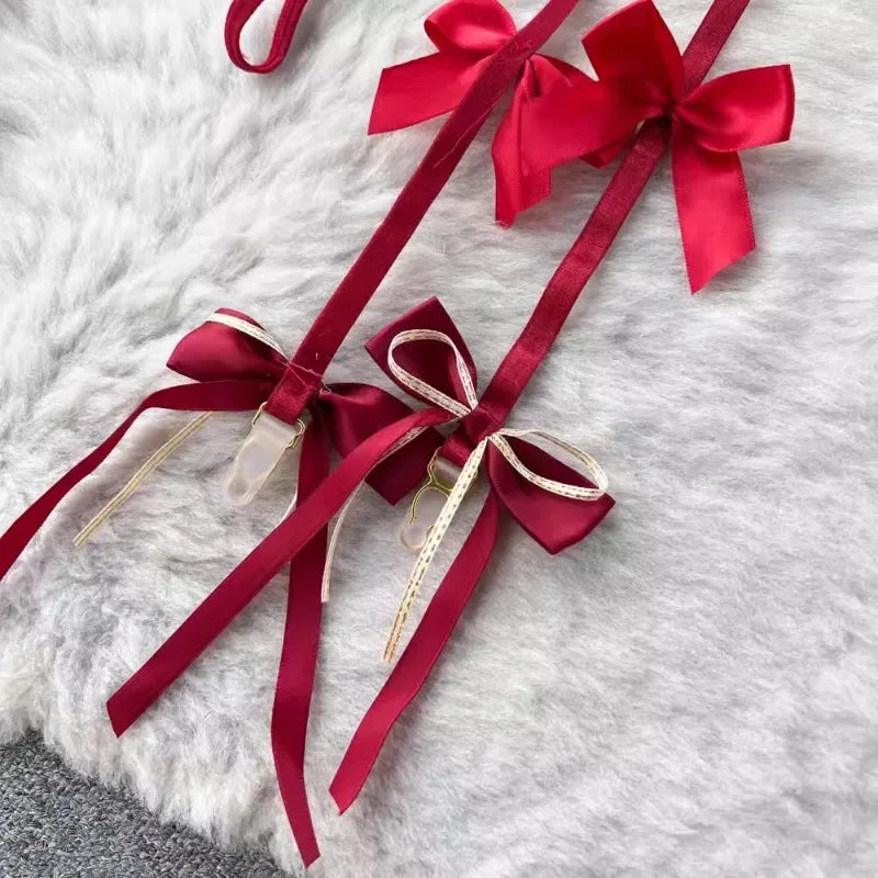 Sweet Red Bunny Lingerie Underwear Set Women Sexy Soft Plush Cute Bowknot Sweet Nightgowns Christmas Rabbit Cosplay Costumes New