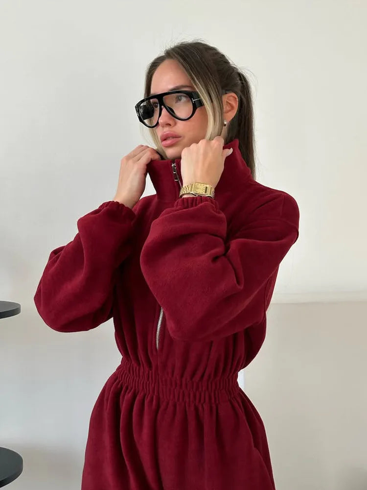 Zekye Woman Clothing New Fashion Long-sleeved Jumpsuit Women's Casual Semi-open Elastic Waist Jumpsuit Elegant Woman Jumpsuit