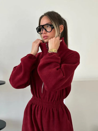 Zekye Woman Clothing New Fashion Long-sleeved Jumpsuit Women's Casual Semi-open Elastic Waist Jumpsuit Elegant Woman Jumpsuit