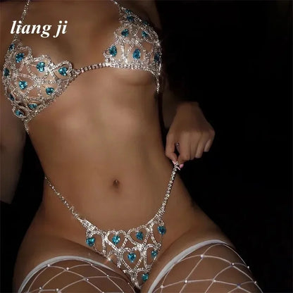 Europe And The United Sexy Bikini Body jewelry New Rhinestone Chest Chain Fashion  Love Breast Clip Color Pendant Love