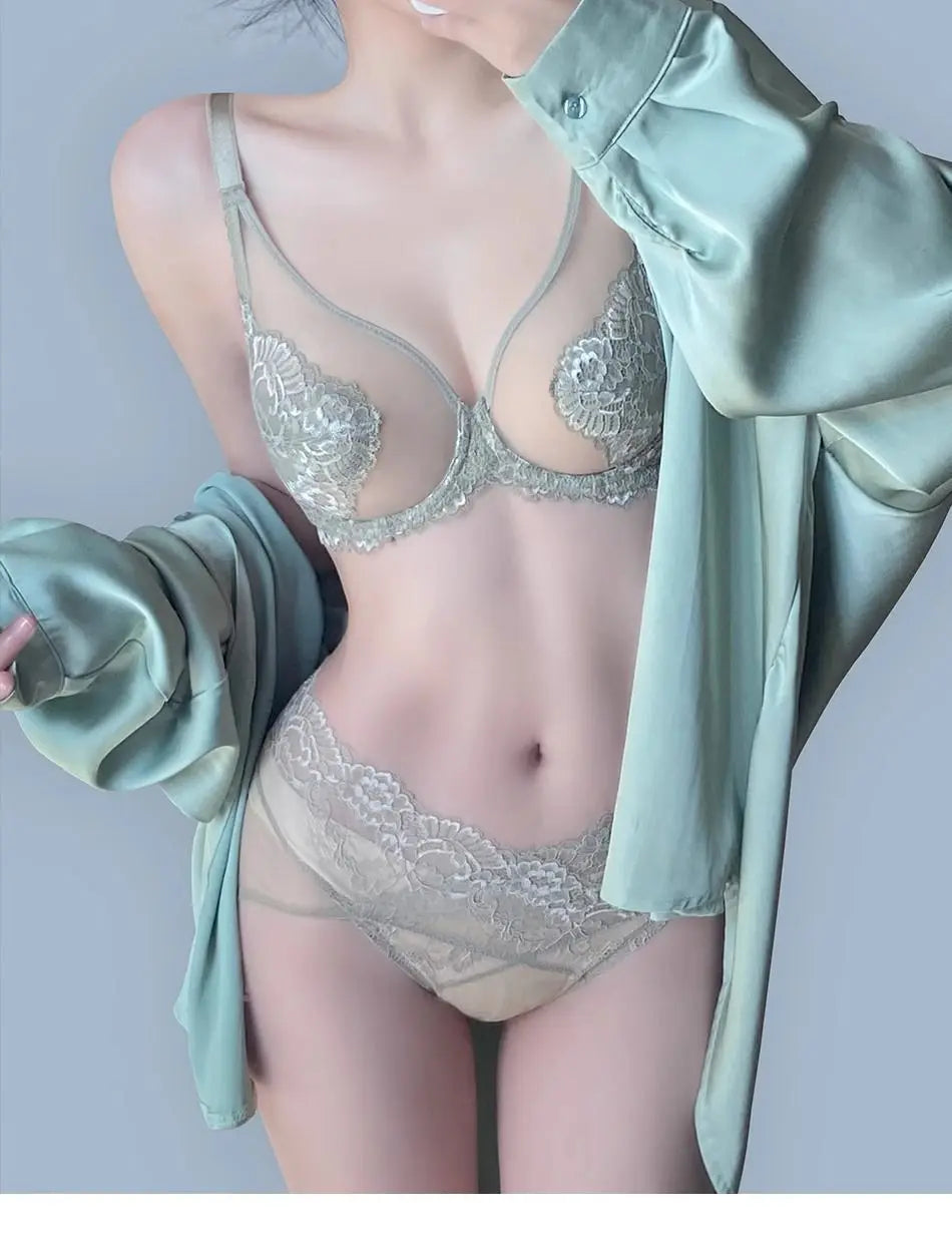 MOYISU Sexy Tushy Underwear Women's Big Boobs Small Boobs Hottie Set Ultra Thin Push-up Breast Anti-sag Soft Underwire Bra AB CD