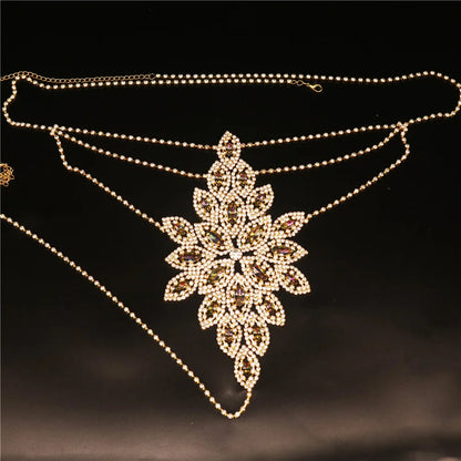 Women's Body Jewelry Body Chain Rhinestone Bikini Flower-Shaped Chest Chain Underwear Sexy Nightclub Party Dance Underwear