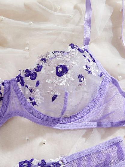 Suspenders Two-piece Set Night Beautiful Sexy Women 2 Piece Floral Embroidery Underwear Sexy Erotic Lingerie Underwear Set