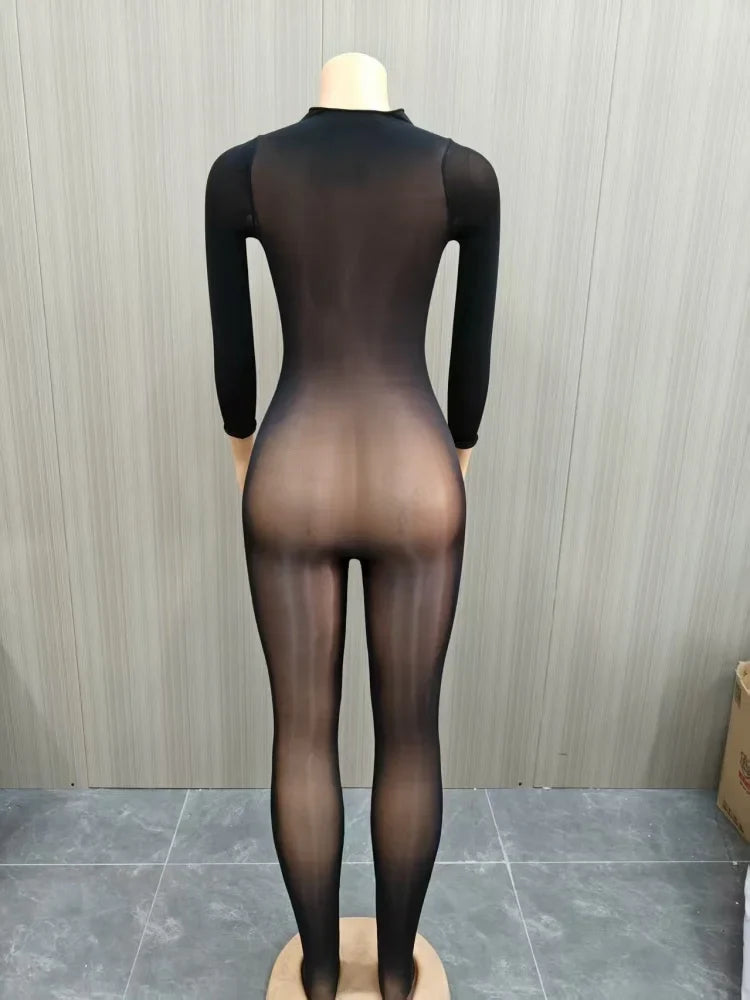 Wmstar Jumpsuits Women Wholesale Sexy Shiny Stockings See Through Tight Smooth Charming One Piece Suit Tight Alluring Fancy Club