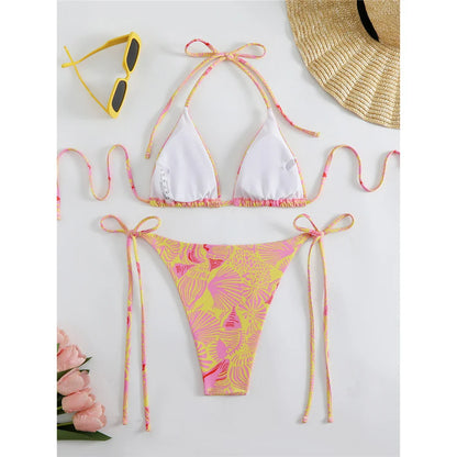 Flag Printed Halter Strappy High Cut Bikini Female Swimsuit Women Swimwear Two-pieces Bikini set Bather Bathing Suit Swim V6144