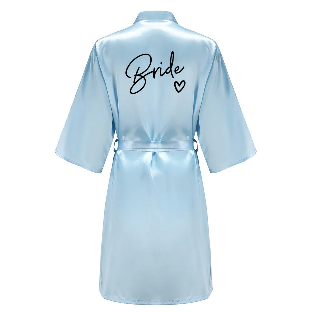 Wedding Party Team Bride Robe With Black Letters Kimono Satin Pajamas Bridesmaid Bathrobe SP003