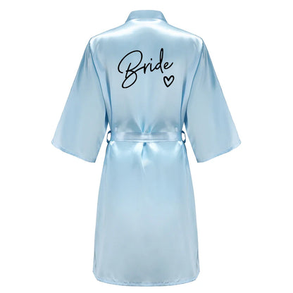 Wedding Party Team Bride Robe With Black Letters Kimono Satin Pajamas Bridesmaid Bathrobe SP003