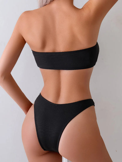 "2025 Sexy Bandeau Push-Up Bikini Set - Brazilian Thong Swimwear for Women"