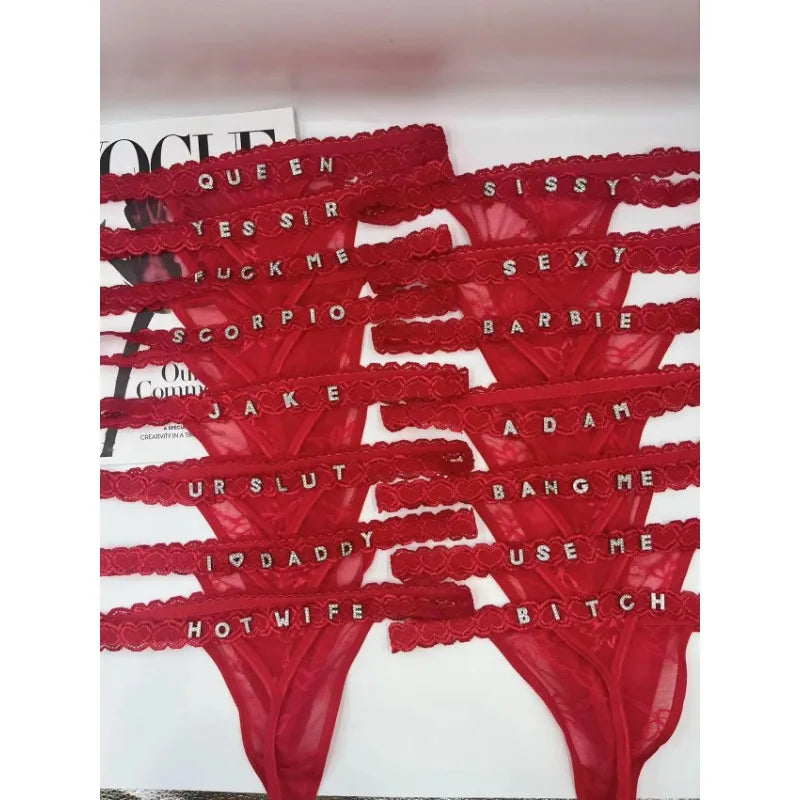 Custom Thongs Name Letter Women Sexy Lace Panties Personalized Customized GString tanga Hot Wife Girlfriend Valentines Gift