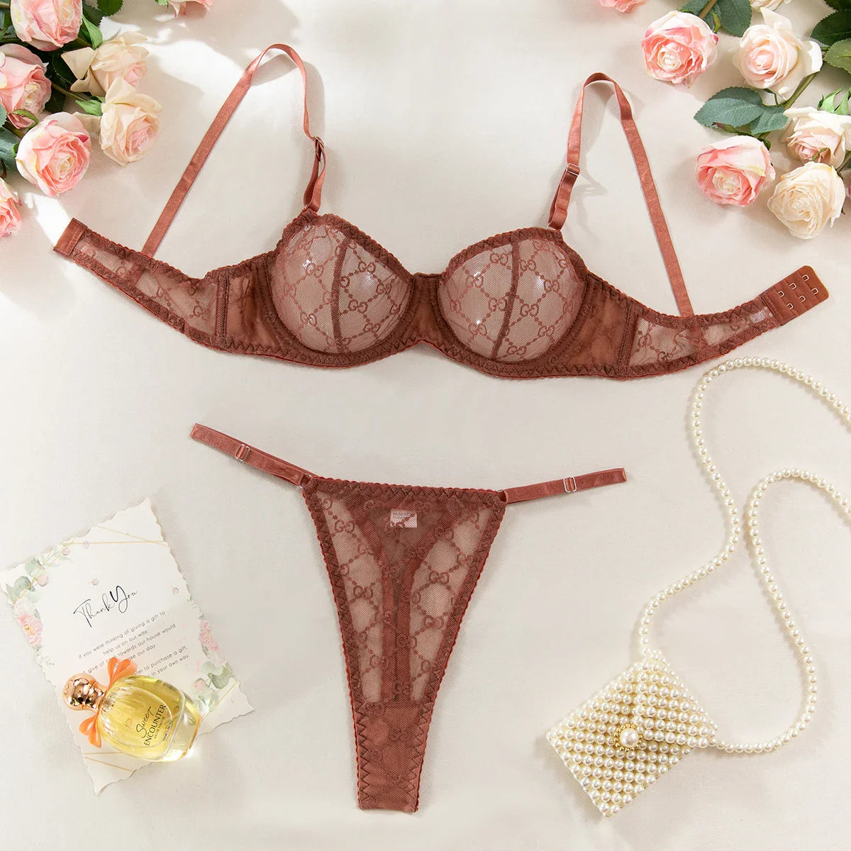 Krasapt New Arrival Ultra-thin Mesh See-through Plaid Bra And G-string Sexy Lingerie Sets Fancy Intimate Erotic set Onlyfans Kit