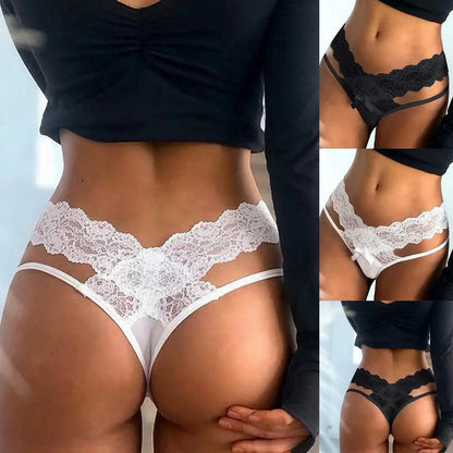 Sexy Embroidery Lace Mesh G-String Low Rise Hollow Out Thongs Transparent Plus Size T Back Hot Sexy Temptation Panties For Women