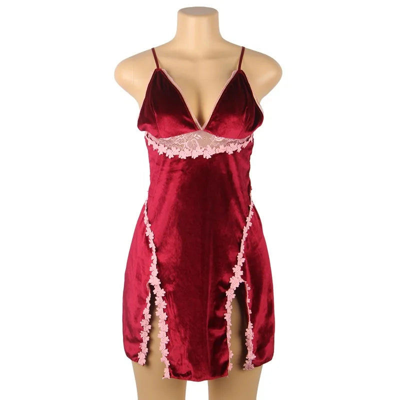 Plus Size/Big Size Luxury Velvet Lingerie Babydoll Chemise For Fat women sexy sleepwear  nighty for Ladies M-5XL