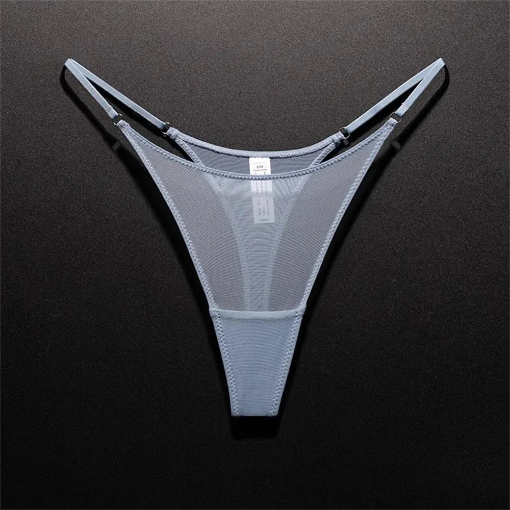 High Slit Women Seamless Thong Ultra-thin Mesh Sexy Underwear Transparent Gauze Sports Fitness G-string Plus Size